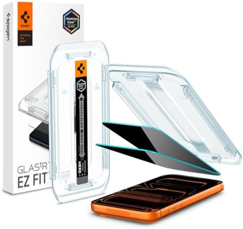 Spigen AluminaCore Tempered Glass Screen Protector [Glas.tR EZ Fit - Privacy] designed for iPhone 17 Pro Max | iPhone 16 Pro Max [2 Pack] 9H+ Hardness, Aluminum-Enhanced Durability