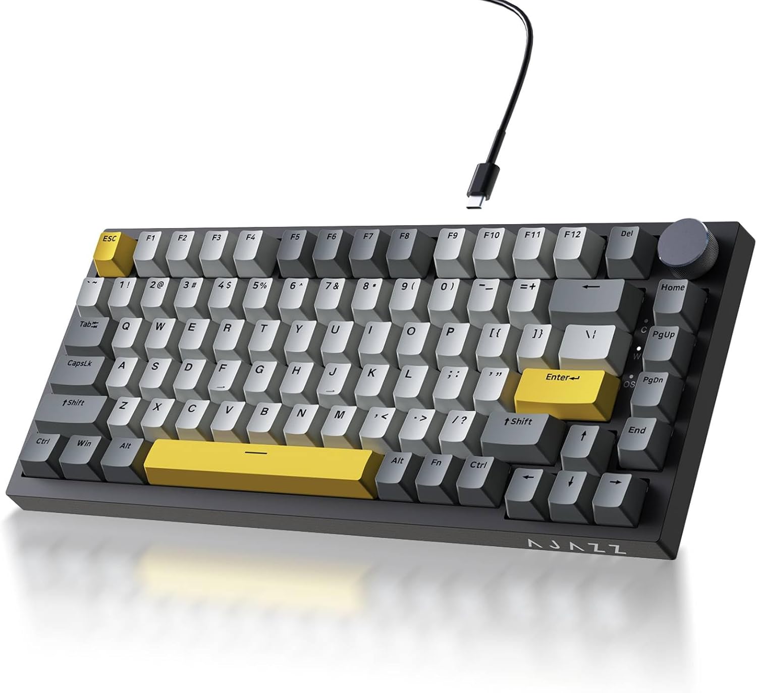 Ajazz AK820 75% Wired Gasket Mechanical Gaming Keyboard with Volume Knob - South Facing LED - PBT Keycaps - Programmable RGB Hot Swap Keyboard