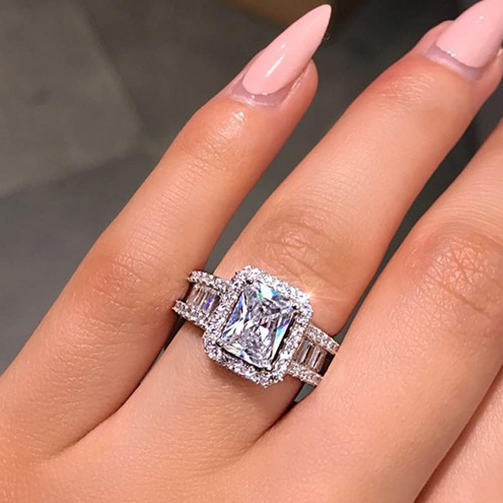 925 Sterling Silver Shiny Full Diamond Ring Cubic Zirconia Cocktail Rings CZ Diamond Ring Eternity Engagement Wedding Band Ring for Women (US Code 9)