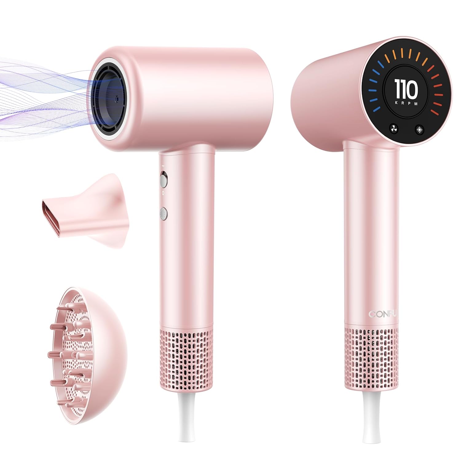 CONFU Hair Dryer, 110000 RPM Fast Drying Blow Dryer with Magnetic Diffuser and Concentrator, Professional Lightweight Ionic Hair Dryer for Women and Men