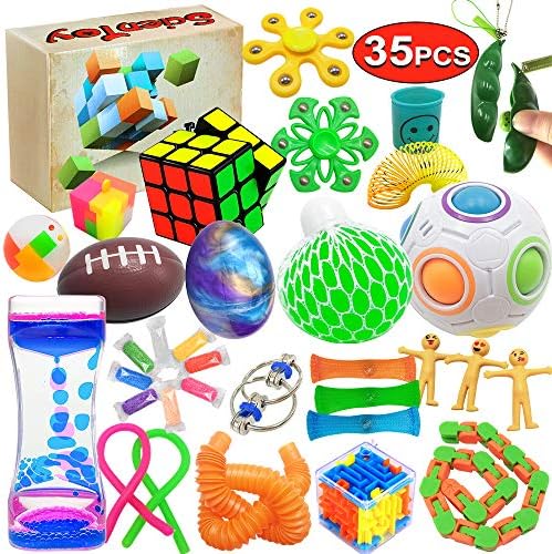 Scientoy Fidget Toy Set, 35 Pcs Sensory Toy for ADD, OCD, Autistic Children, Adults, Anxiety Autism to Stress Relief and Anti Anxiety with Motion Timer, Perfect for Classroom Reward with Gift Box