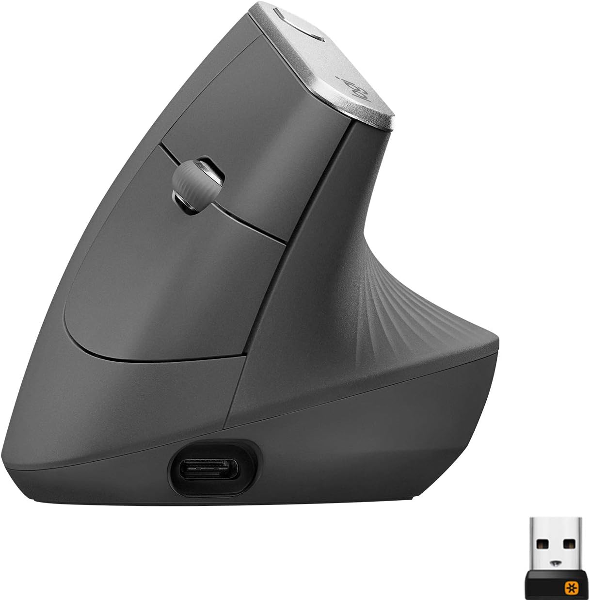 Logitech MX Vertical Wireless Mouse \u2013 Ergonomic Design Reduces Muscle Strain, Move Content Between 3 Windows and Apple Computers, Rechargeable, Graphite
