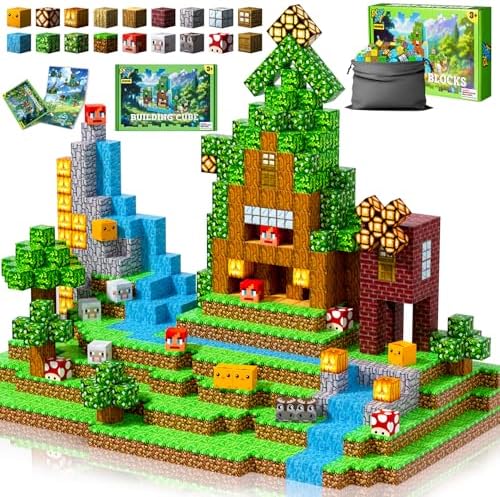 Enjoyjoy 300 PCS Magnetic Blocks -Magnetic Building Blocks Montessori Stacking Construction Sensory Toys Magnets Cubes for STEM Magnetic Blocks for Kids Ages 4-8 Boys Girls Christmas Birthday Gifts