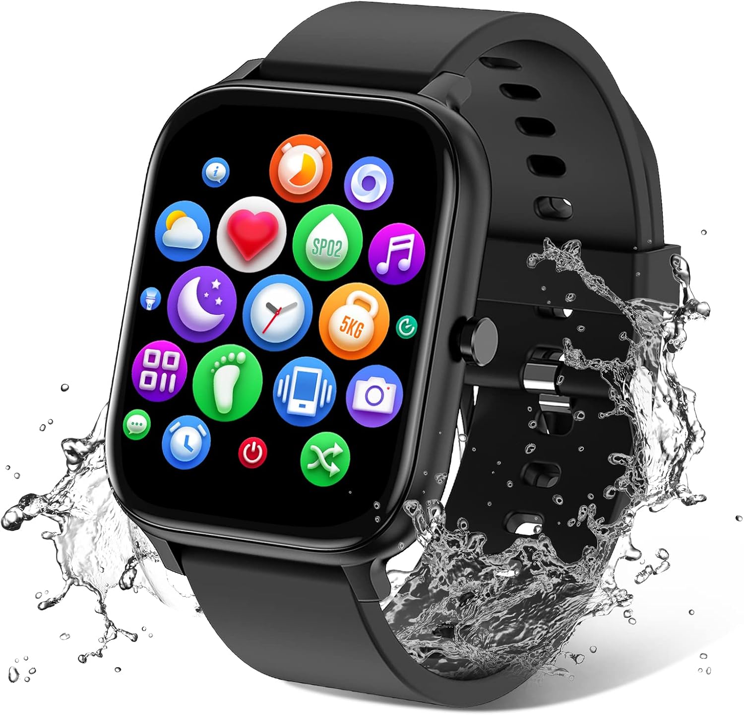 Smart Watch for Men Women Compatible with iPhone Samsung Android Phone 1.69 inch Full Touch Screen IP68 Waterproof Bluetooh Fitness Tracker Heart Rate\/Sleep Monitor (Black)