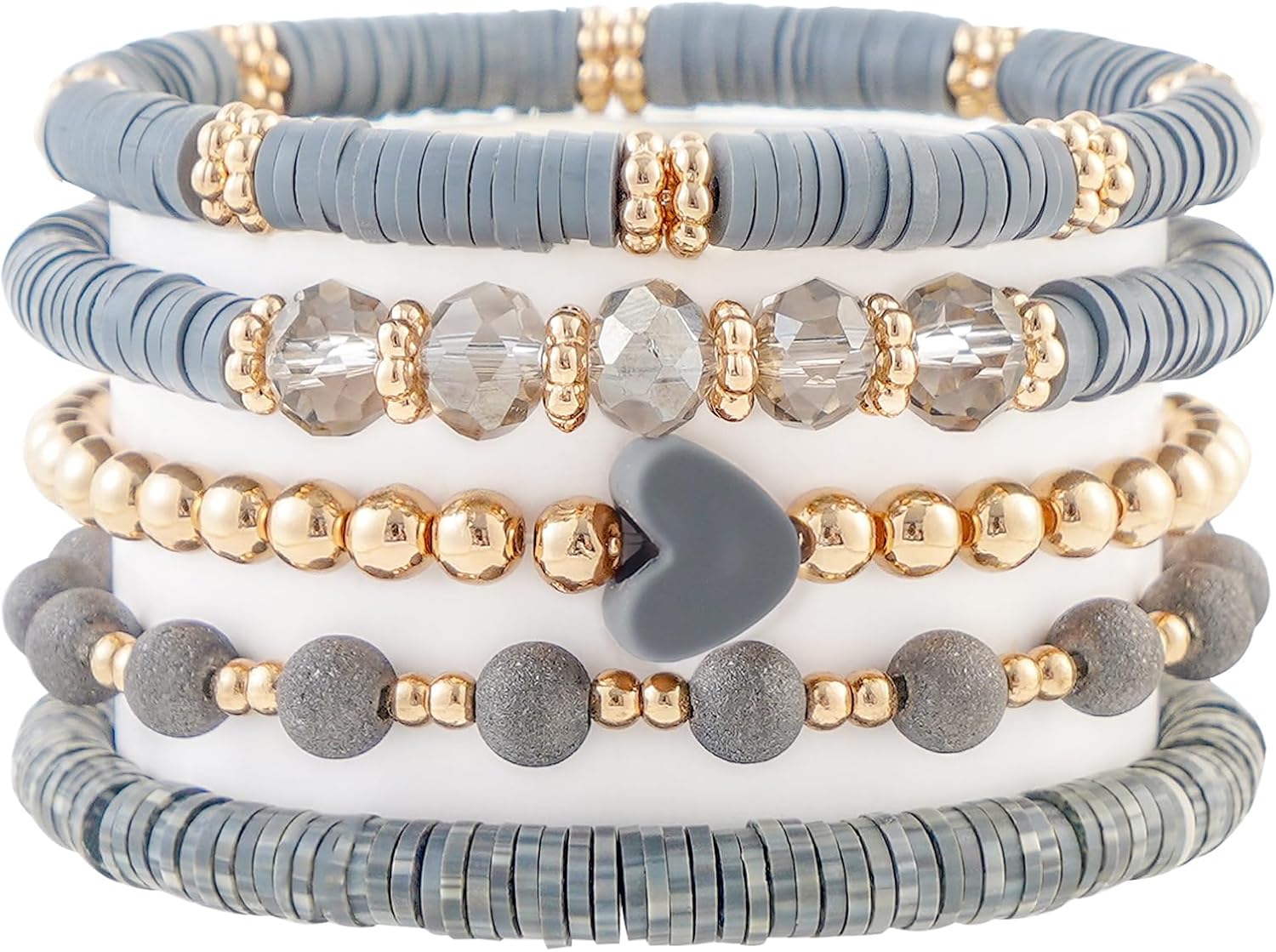 RISHEGAE Heishi Beaded Stretch Bracelets for Women Stackable Polymer Clay Beads Bracelets Friendship Boho Summer Beach Bracelet Jewelry Set