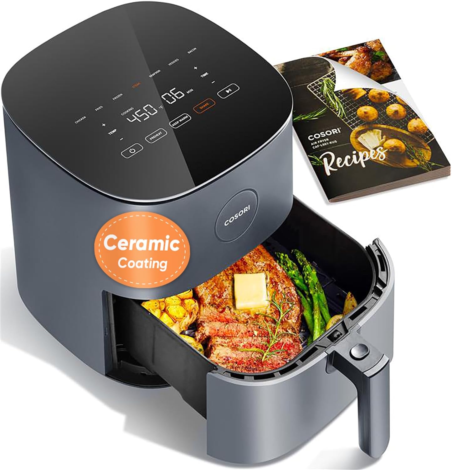 COSORI Air Fryer Pro, Compact 5QT, Ceramic Coating, 7 Presets with Preheat &amp; Keep Warm, 450℉, Easy to use &amp; clean, Shake Reminder, 130+ In-App Recipes, Nonstick &amp; Dishwasher-Safe Basket, G