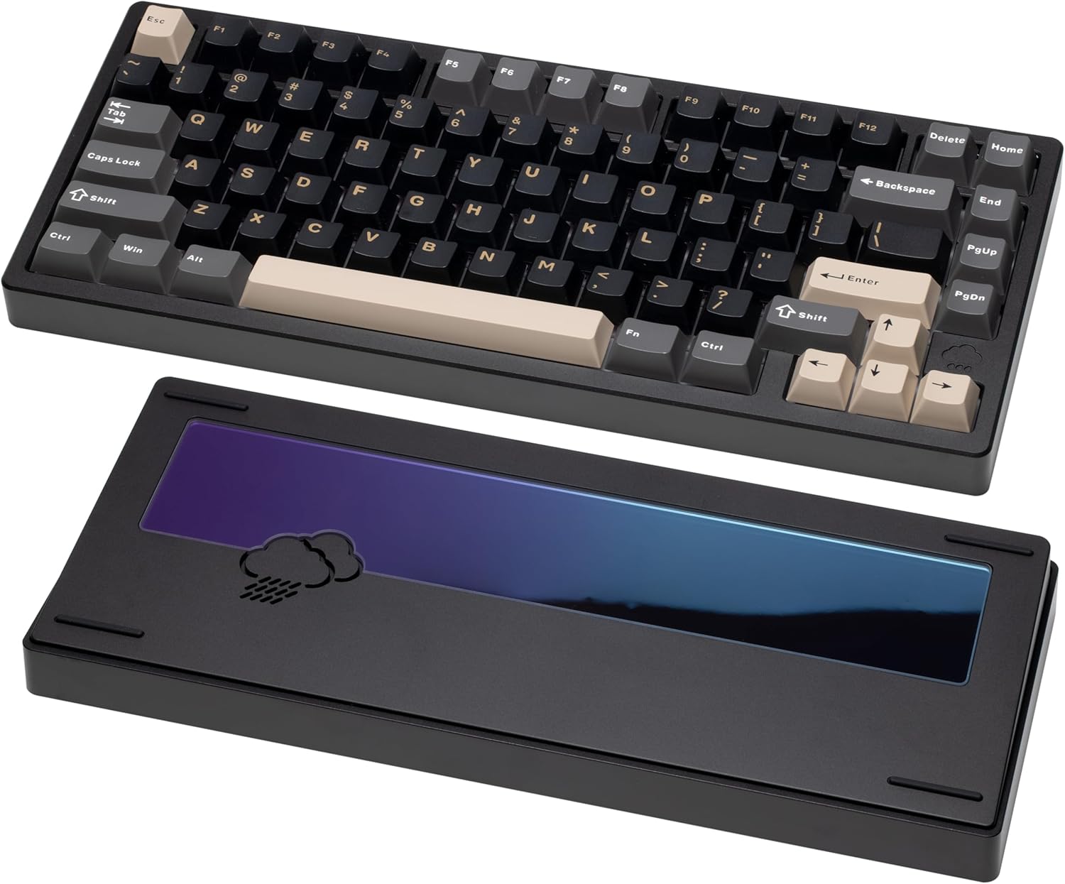 KEEBMONKEY WOBKEY Rainy 75 CNC Aluminum HMX\/JWK\/Cocoa Switches Triple-Mode Connectivity Mechanical Keyboard with Superior Acoustics, No RGB\/PP\/Gradient Glass\/3500mAh\/Violet Switch (Lite - Black)