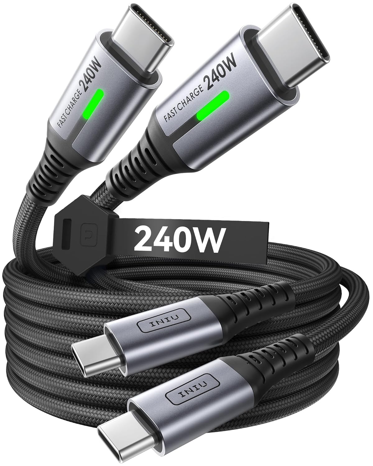 INIU USB C to USB C Cable, 240W Fast Charging Type C Charger Cord, Braided USBC Cable for iPhone 17, Samsung S25, Laptop, MacBook, Switch, Photographers, Outdoor, Travel, [6.6ft+6.6ft Black]