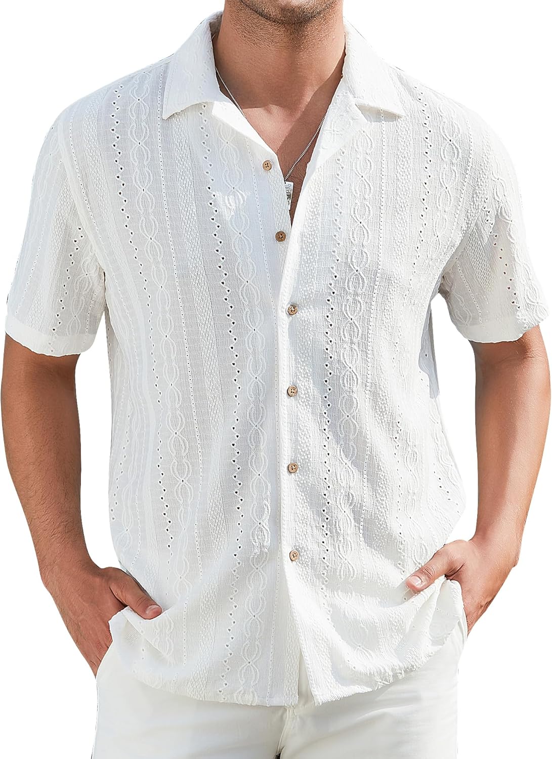 Damipow Mens Casual Button Down Shirts Short Sleeve Fashion Vacation Beach Shirts