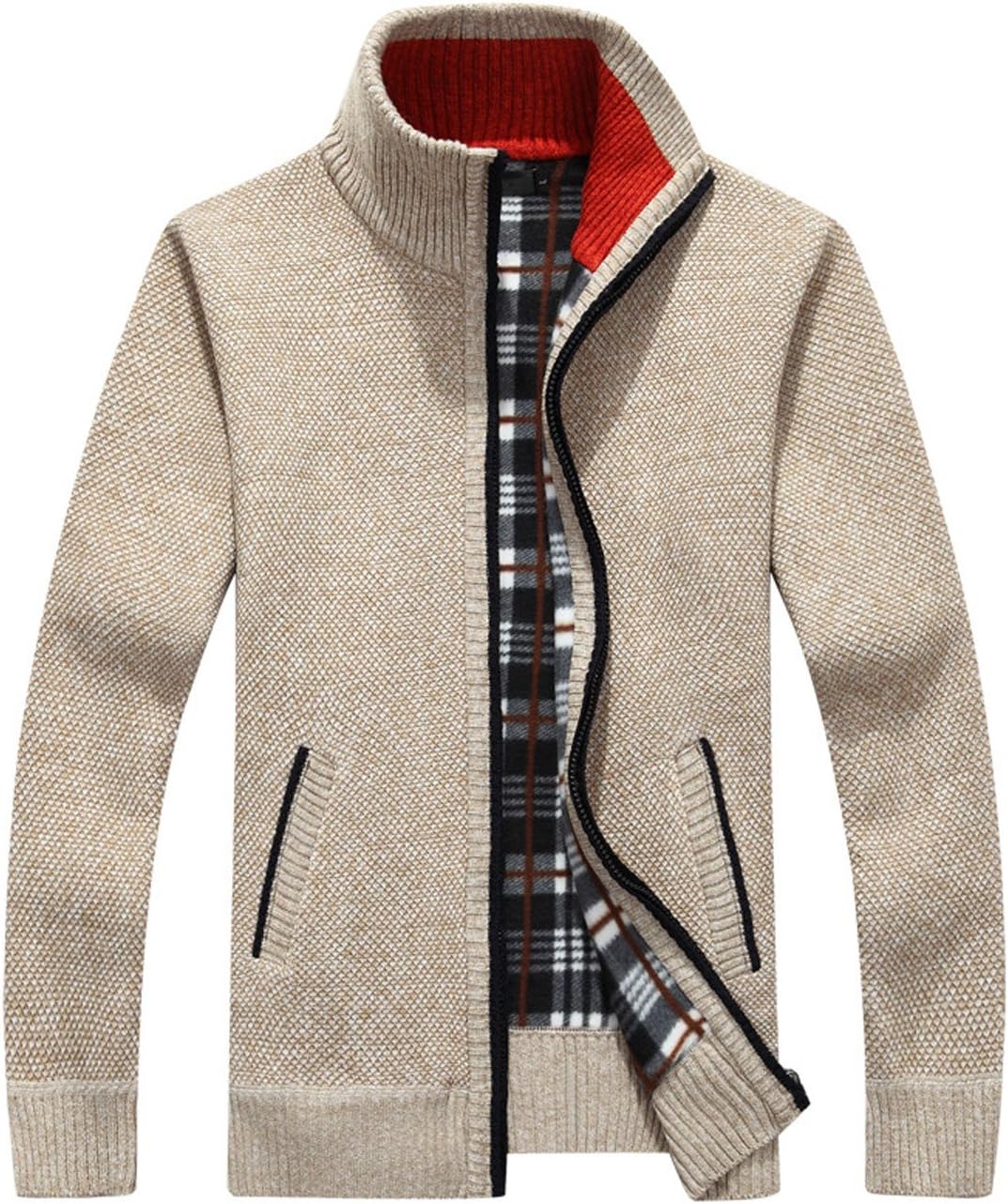 Yeokou Men's Casual Slim Full Zip Thick Knitted Cardigan Sweaters with Pockets