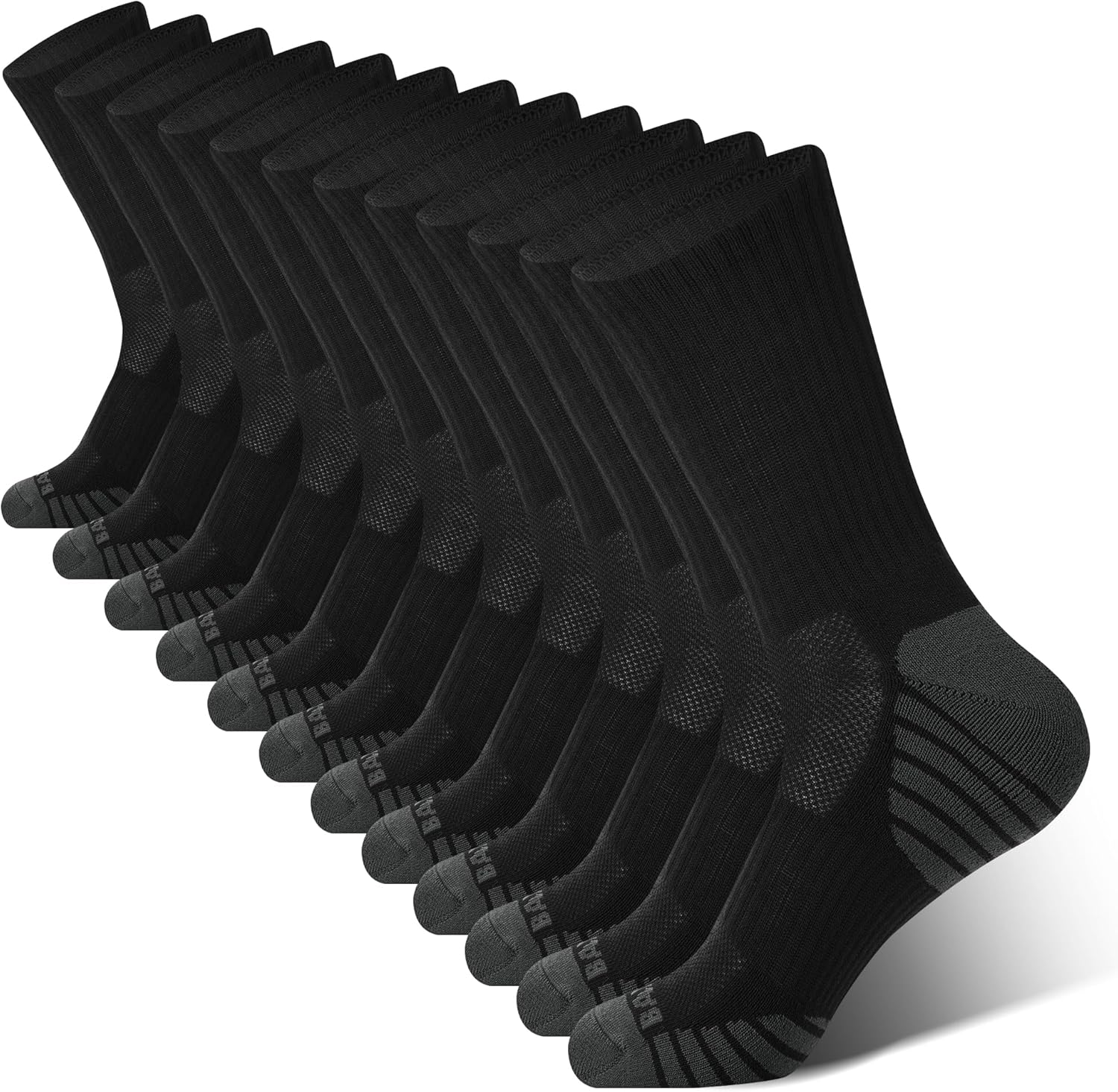 BAMBOO COOL Men's Crew Socks Athletic Running Sports Socks, Cushioned Moisture Wicking, Breathable Arch Support 6 Pack
