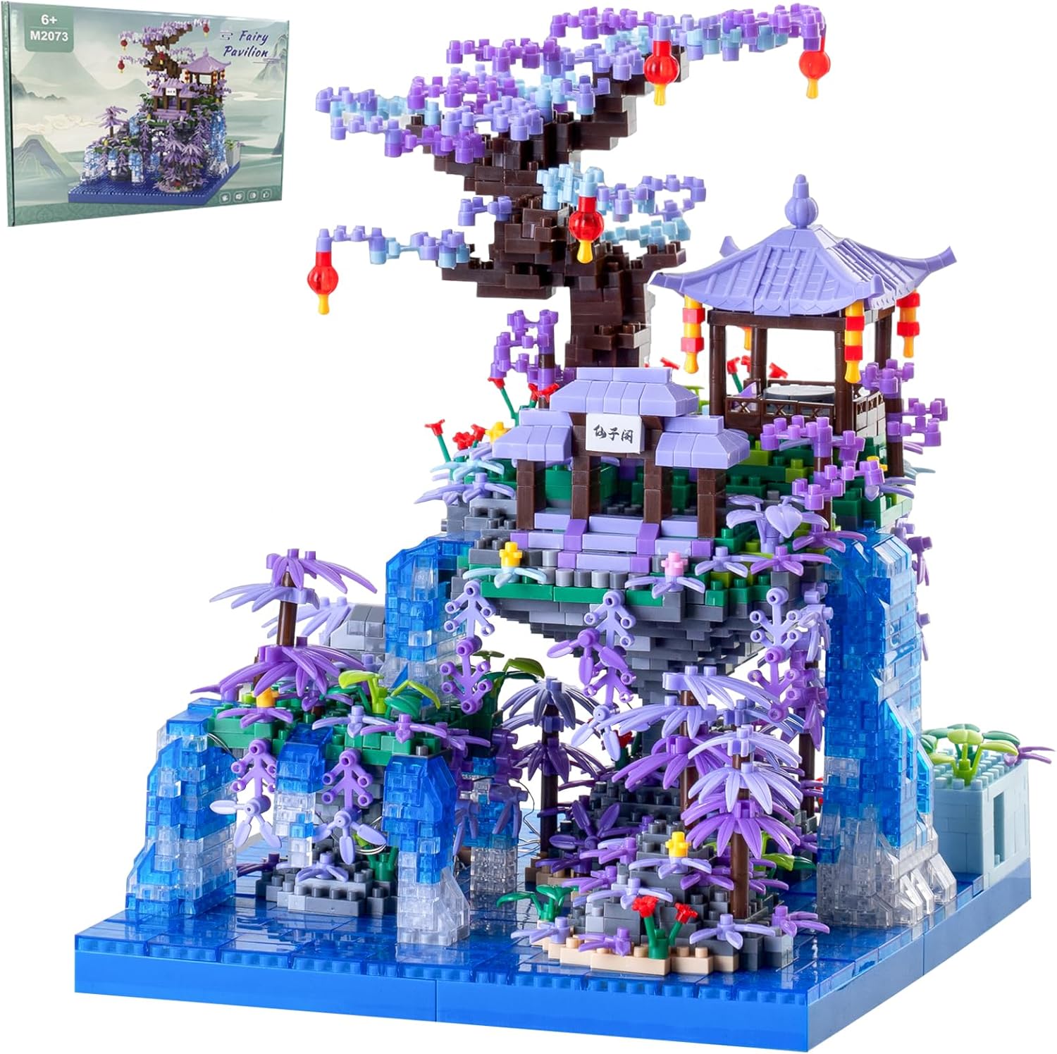CAXIMSY Cherry Blossom Tree House Micro Building Blocks Set,Peach Blossom Pond Flowers Bricks Architecture Kit with LED Light Gifts for Adults and Kids（2500+Pieces）
